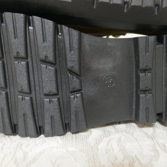 Gold Combat Mid Calf Lace Up Boots Zipper Detail Lug Heels Womens 43/12 - Picture 11 of 12